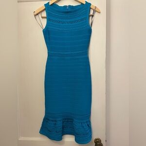 Herve Leger Bright Turquoise “Gabbi” Bandage Knit Dress (XS)